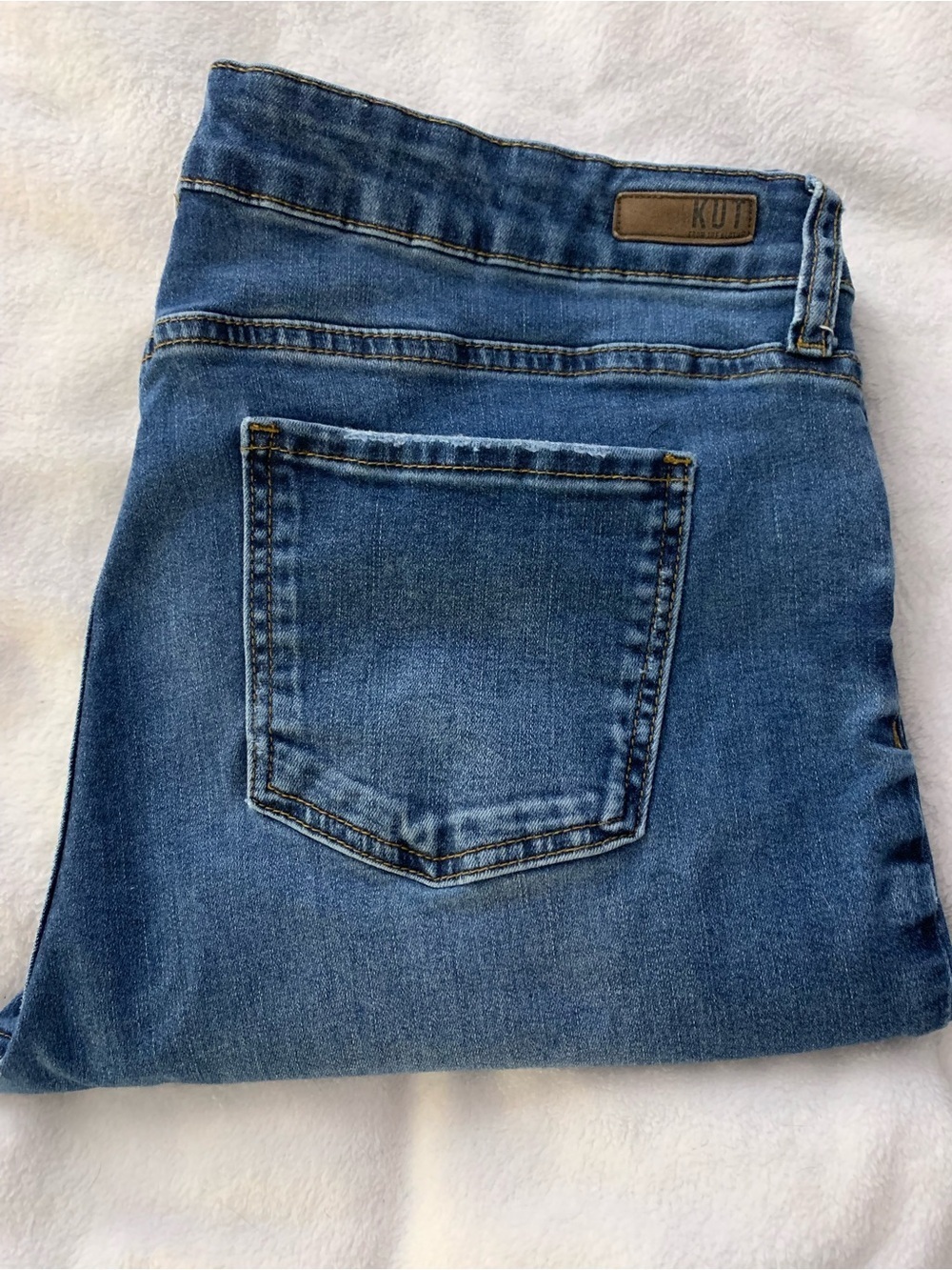 KUT Catherine Boyfriend Jeans Size 14P Made in the USA Distressed Medium Wash - Picture 16 of 16